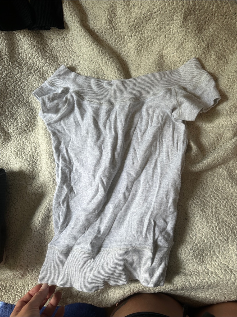 Brandy Melville Light Gray Off-Shoulder Crop Top
